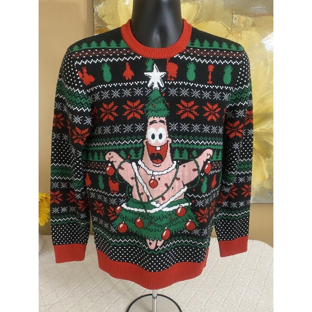 Sponge Bob Nickelodeon Patrick Christmas Theme AOP Ugly Sweater Size Small